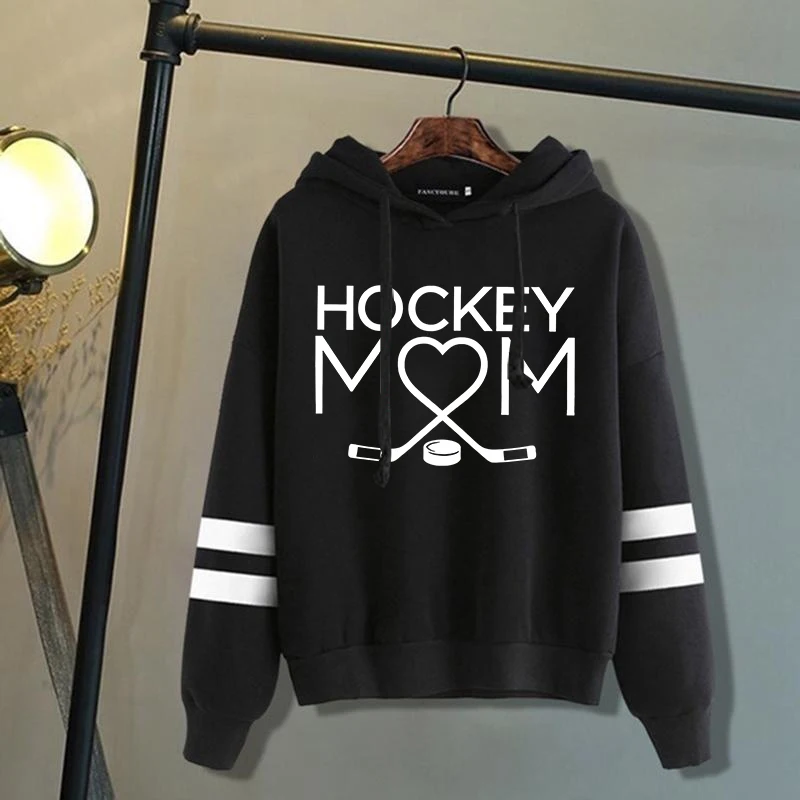 Fashion Women'S Hooded Autumn And Winter Fleece Stripe Hoodies/Sweater For Women Casual Hockey Mom Printed Long Sleeve Pullover