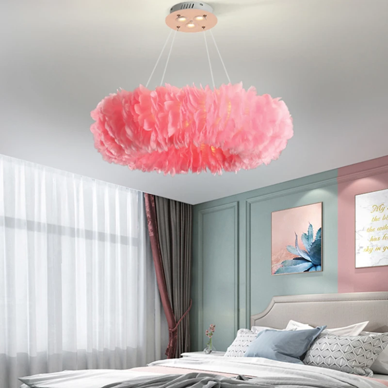 Nordic Goose Feather LED Chandelier Elegant Living Room Pendant Light Home Decor Dining Room Bedroom Parlor Hanging Lamp