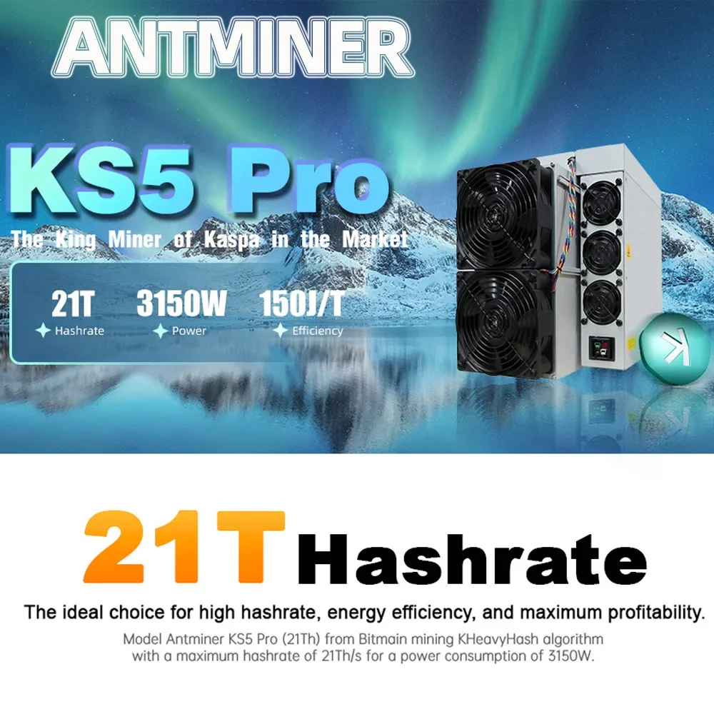 

Новый Bitmain Antminer KS5 Pro 21TH/s KASPA Miner Высокопроизводительная машина для криптомайнинга Быстрая доставка
