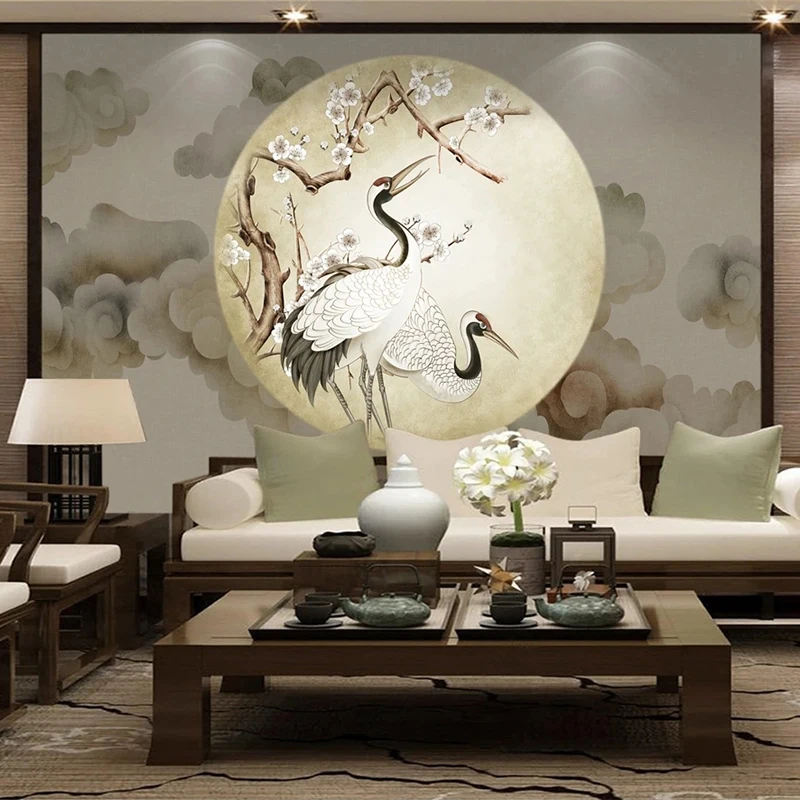 

Custom Mural Wallpaper Chinese Style Retro 3D Crane Pattern Living Room TV Study Room Background Wall Mural Papel De Parede 3 D