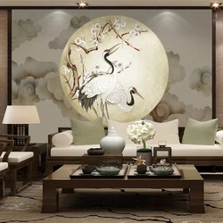 Custom Mural Wallpaper Chinese Style Retro 3D Crane Pattern Living Room TV Study Room Background Wall Mural Papel De Parede 3 D