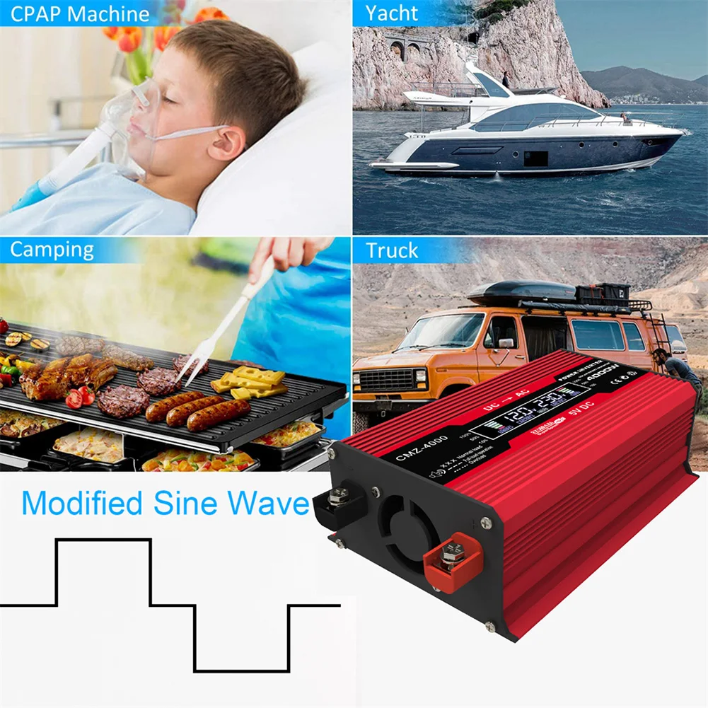 4000W Sine Wave Inverter 12V to AC 220V/110V Voltage Transformer Power Socket Converter for Car Home Outdoor