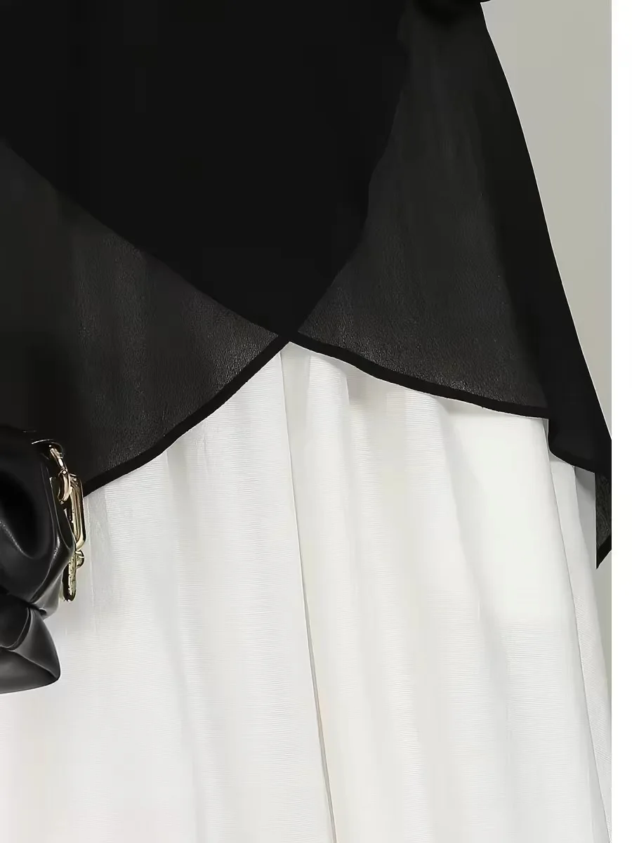 Camisa de chifón negra de talla grande, estilo coreano, elegante, asimétrica, ligera, para mujer, primavera, manga larga.