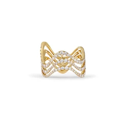 Gold Color Fashion Women Finger Jewelry Full Paved Cubic Zirconia CZ Triple Eternity Wave Band Rings