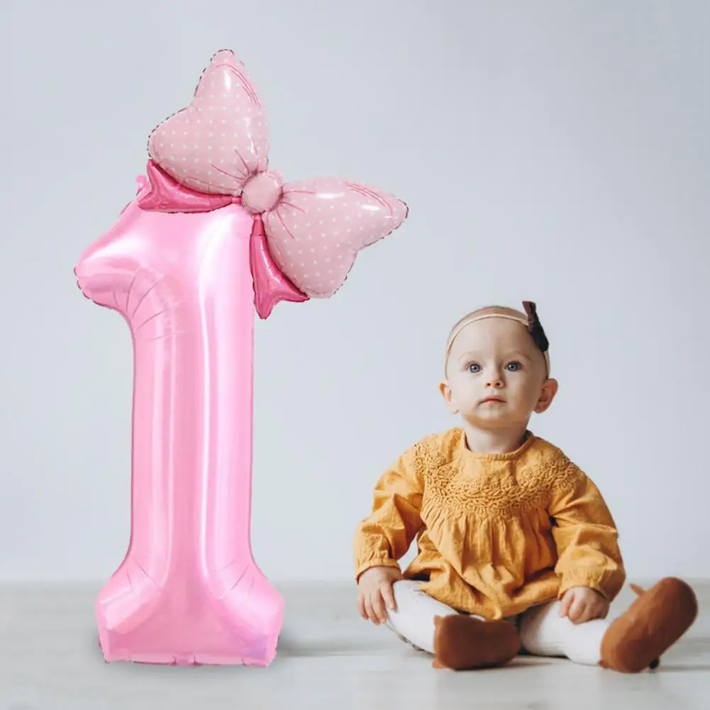 Bow Balloon 40 Inch Happy Party Balloon Set with Number Bowknot Shape Aluminum Film Balloon Pink Number for Girls Daughter