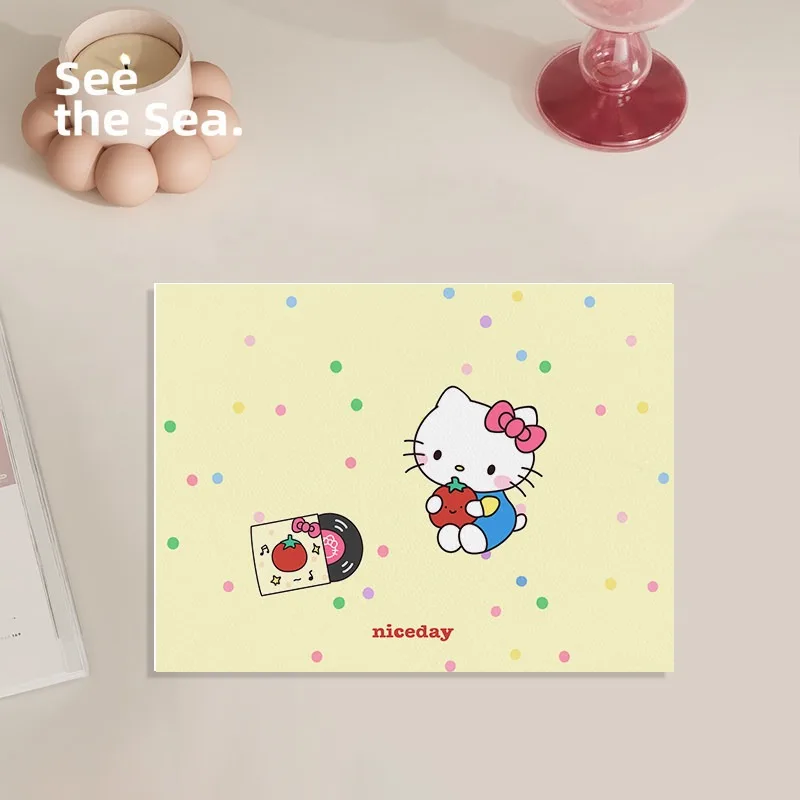 Japanese Sanrio Hello Kitty Kawaii Leather Placemat Heat Insulation Table Mat Waterproof Oil Proof Coffee Mat Dish Coaster Home view 5