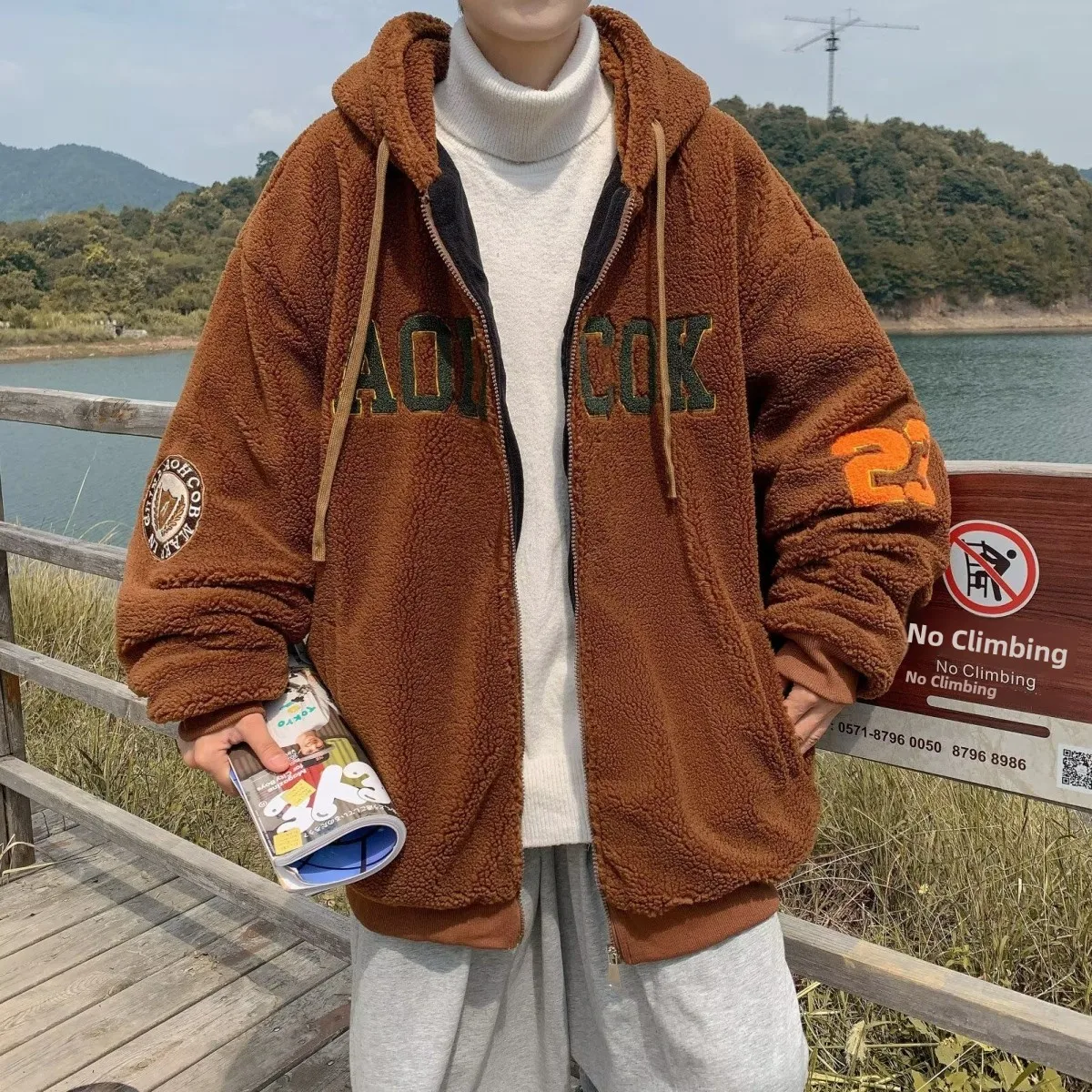 

Casual Sli Men's Jaet Loose Fit High Street Trend Spring Autumn Hooded Polyester Youth Faion Korean Harajuku Sle