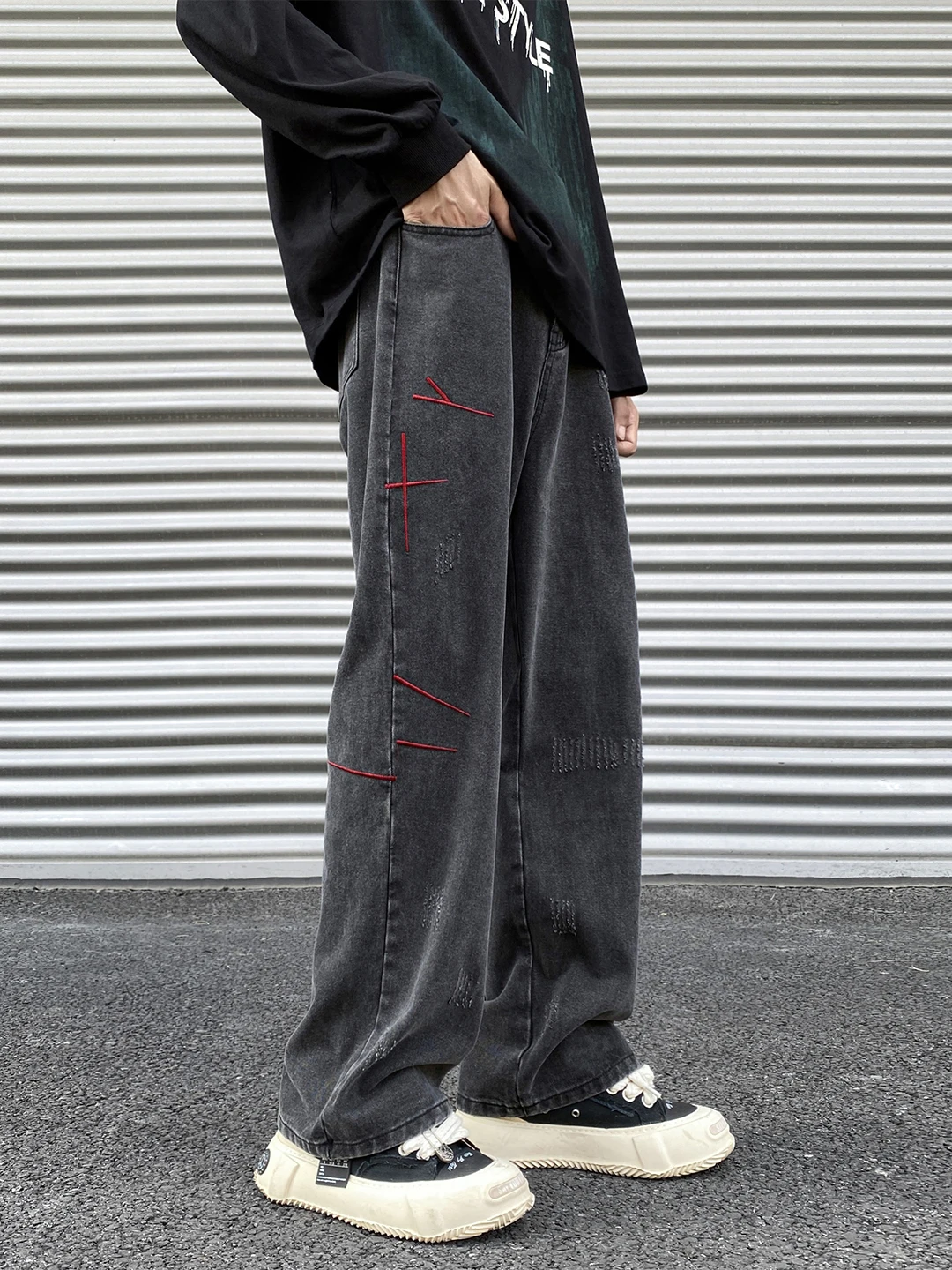 American Retro Yellow Clay Jeans Men's Spring Autumn 2025 New Embroidered Loose Straight Vibe Long Trousers Casual Wear