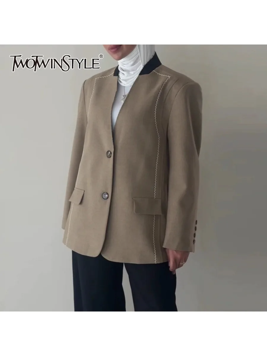 

TWOTWINSTYLE хитовый цвет минималистичный блейзер для женщин с лацканами и длинными рукавами в стиле пэчворк яркий дизайн повседневное пальто женское осеннее новое