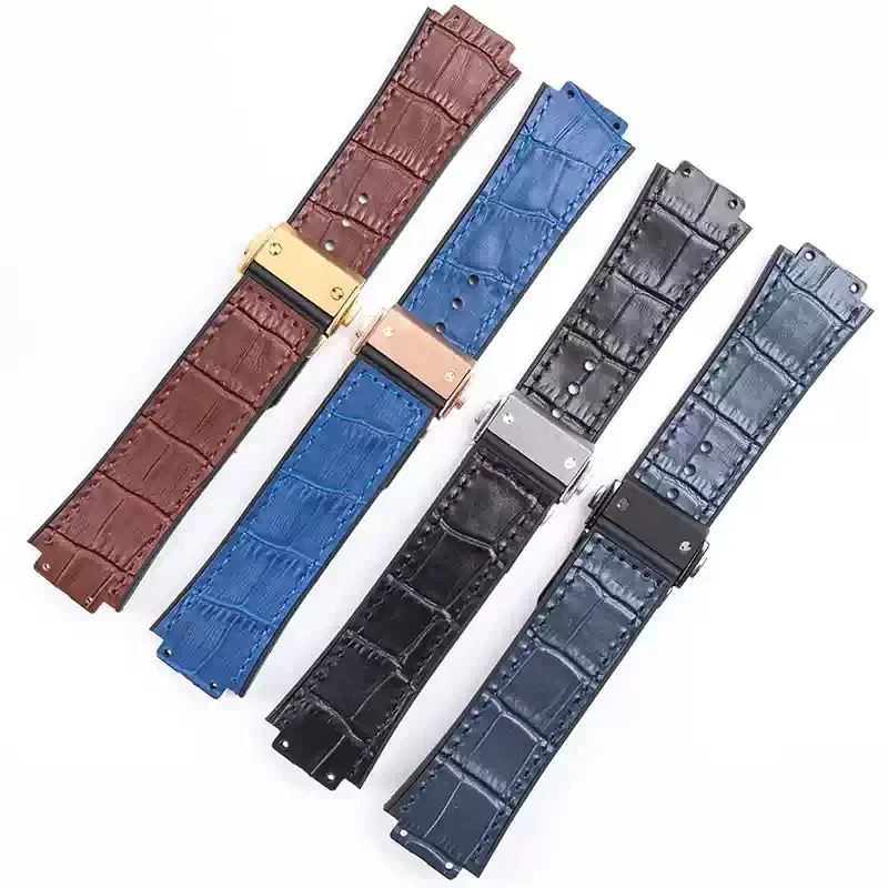 Uhrenarmband für Hublot, 25 mm x 19 mm, weiches Uhrenband für die HUBLOT Big Bang-Serie, Armband aus echtem Leder und Silikon.