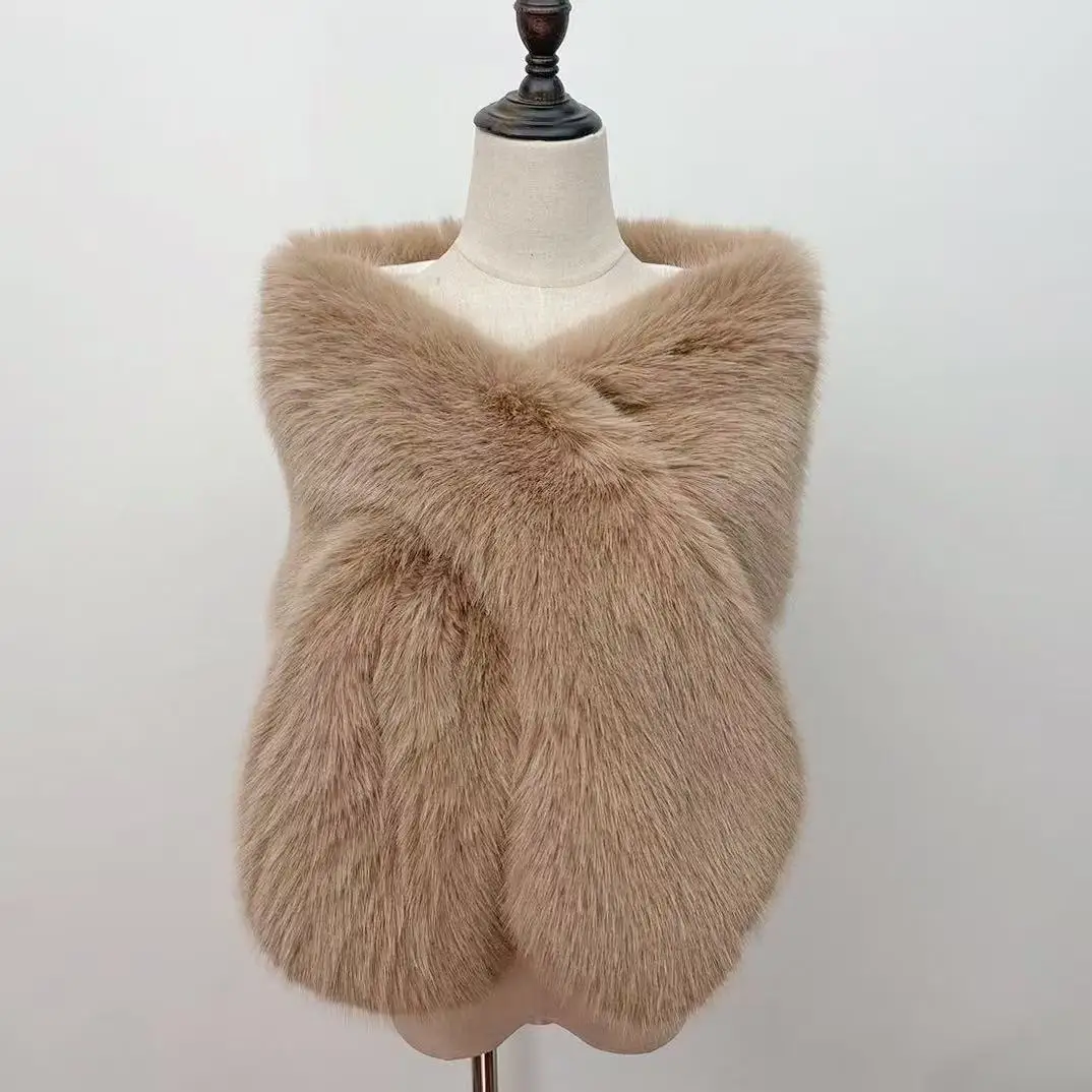 

Новая модная шаль из лисьего меха, женская зимняя утолщенная теплая плащ из искусственного меха, шарф для банкета, танцевальной вечеринки, шаль высокого качества