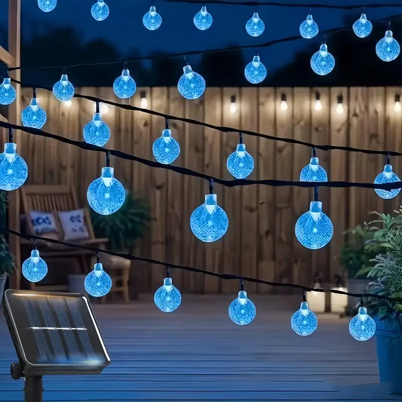 1pc 20/30 LED Halloween Solar Crystal Globe String Lights with 8 Lighting Modes Purple/Blue For Home Garden Patio Yard Decor