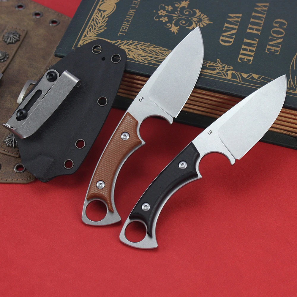 Tactical Fixed Blade Knife Real D2 Steel Small Straight Knives Outdoor Camping Bushcraft Military Hunting Knives with K sheath