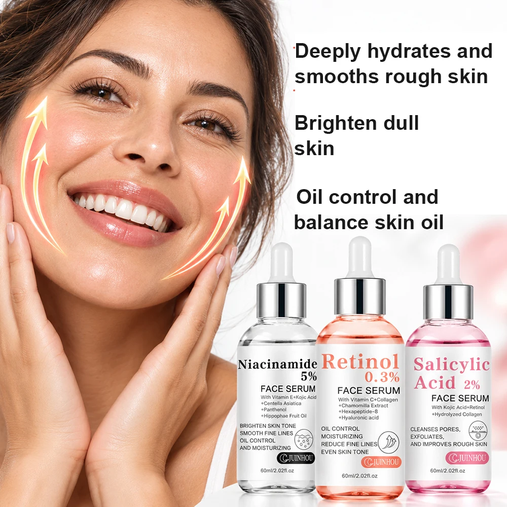 JUINHOU 3Pcs Face Serum Set With Salicylic Acid Niacinamide Retinol For All Skin Types Anti Aging Brightening Holiday Gift