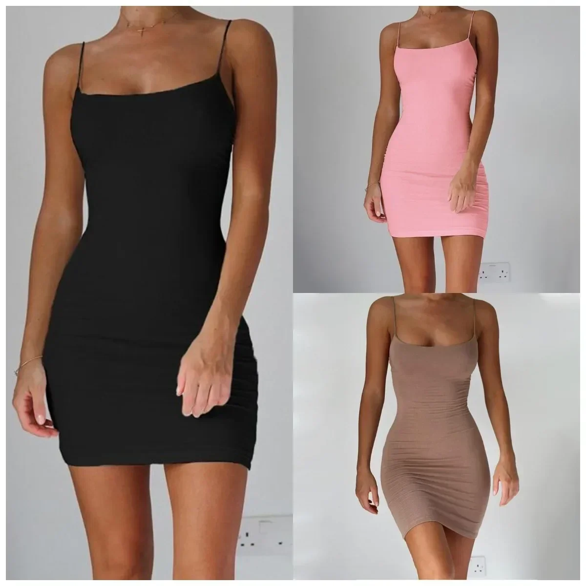 

2023 S-5XL Summer New Pure Color Sundress Sexy Spaghetti Strap Camisole Mini Dress Women Club Party Dresses Bodycon Club Dress