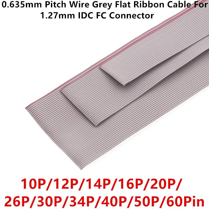 1Meter 0.635mm Pitch 10/12/14/16/20/26/30/34/40/50/60 Pin Wire Grey Flat Ribbon Cable 2651 28 AWG For 1.27mm IDC FC Connector