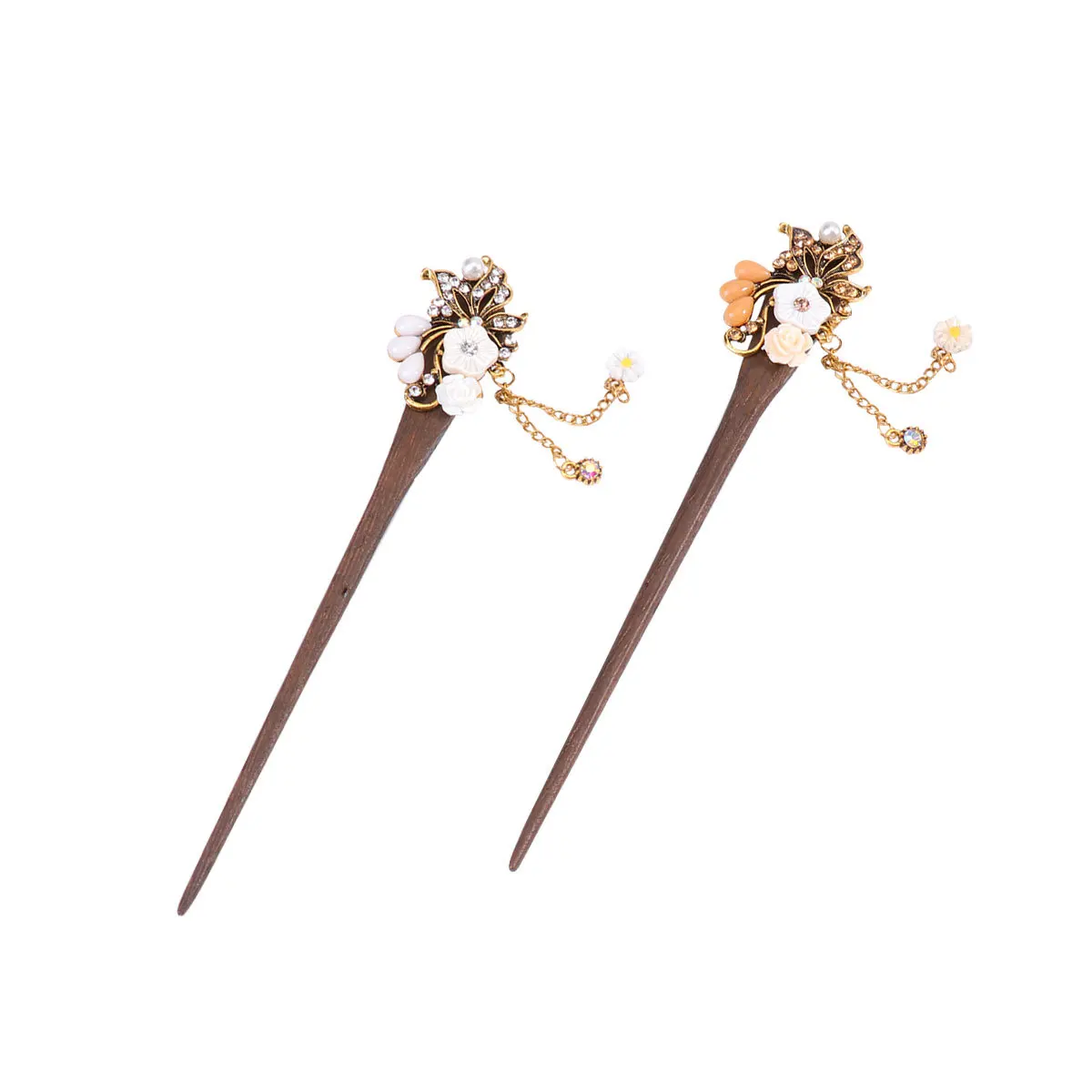 

2 PCS U Flowers Wedding Party Pin Hair Accessories Chopstick Vintage Wooden Hairpin