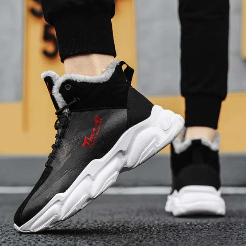 

Новое поступление 2025, мужские зимние теплые зимние ботинки, противоскользящие водонепроницаемые модные высокие туфли на флисовой подкладке в стиле папы на шнуровке