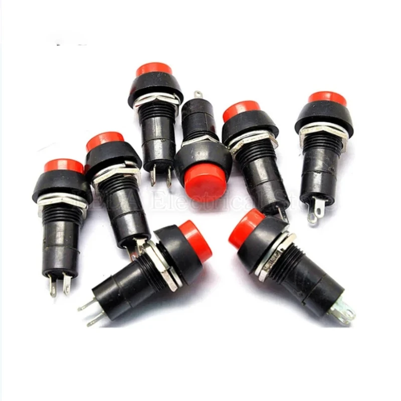 6Pcs PBS-11A / PBS-11B 12mm Self-Locking Self-Reset Plastic Round Push Button Switch 3A 250V AC 2PIN 6 Color