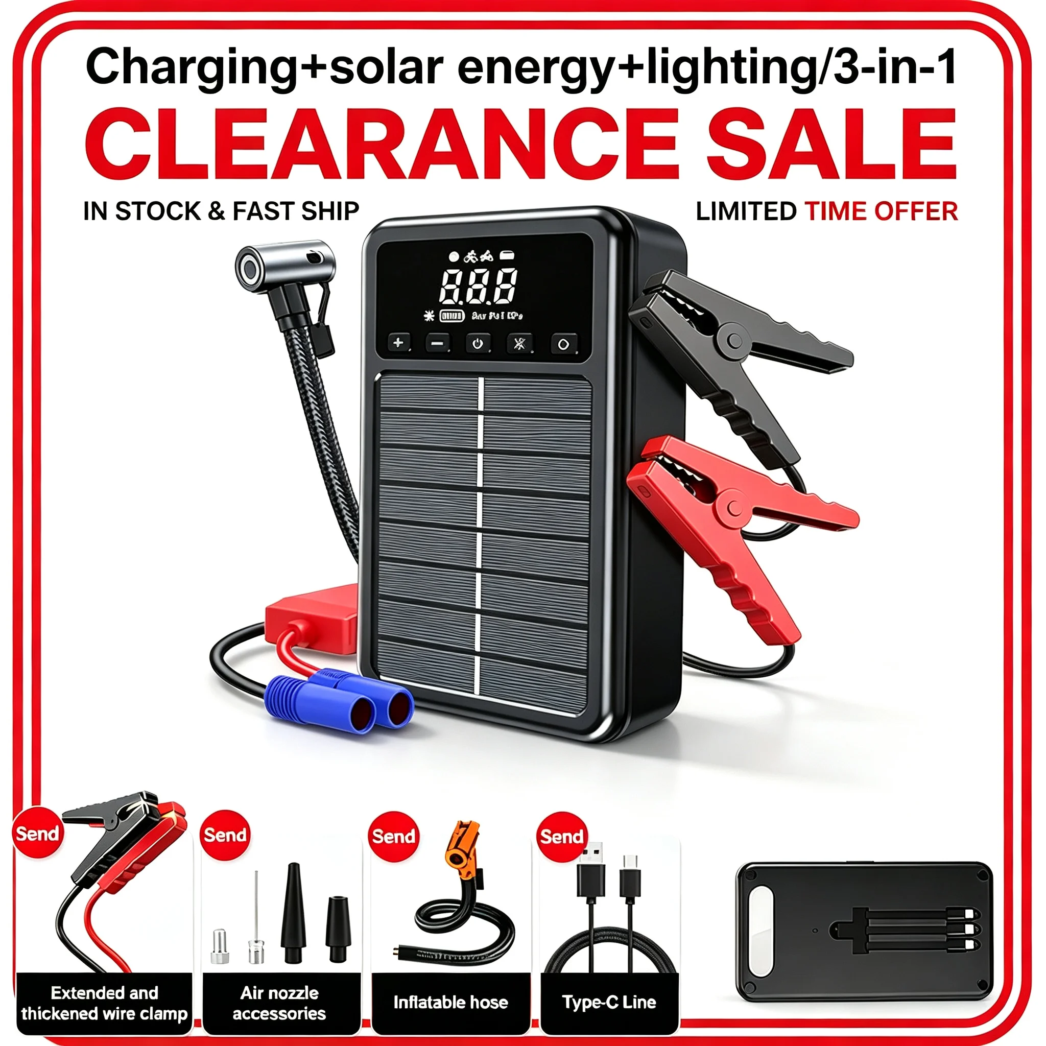 Avviatore di emergenza per auto, power bank portatile, dispositivo per l’avviamento di batterie auto, 8000 mAh, 12 V, pompa ad aria per gonfiare pneumatici, gonfiaggio rapido, alimentazione di