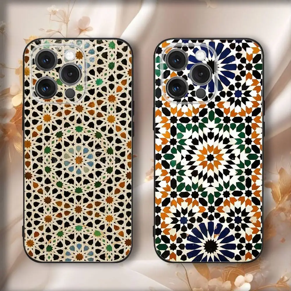 

M-Moroccan Tile Phone Case For iPhone16,15,14,13,12,11,Pro,Max,Plus,X,XS,SE4,E,Mini,Soft Black Case