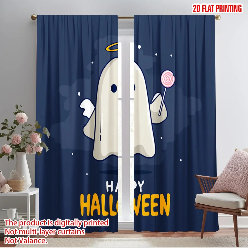 2pcs,2D plane printing Popular Curtains halloween ghost (13) Polyester (without rod) Gifts for Bedroom, Living Room, Office