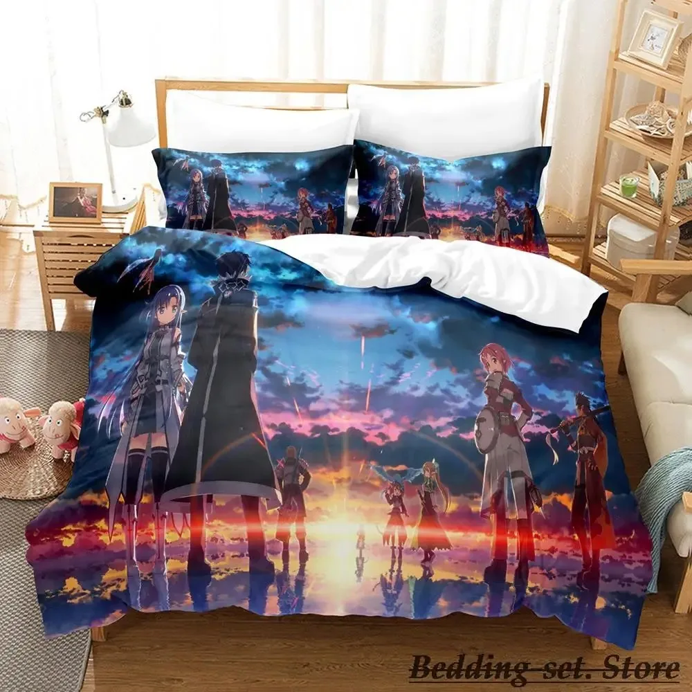 

2023 Sword Art Online II Bedding Set Cartoon Anime three-piece set Adult Kid Bedroom Duvetcover Sets 3D Kawaii roupas de cama