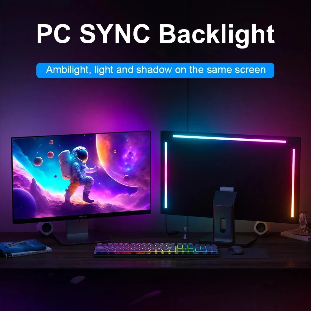Smart PC LED Strip Lights 24-34 Inch Computer Sync Light Strip Monitor RGB Screen LED Backlight for Gaming Room Atmosphere Decor