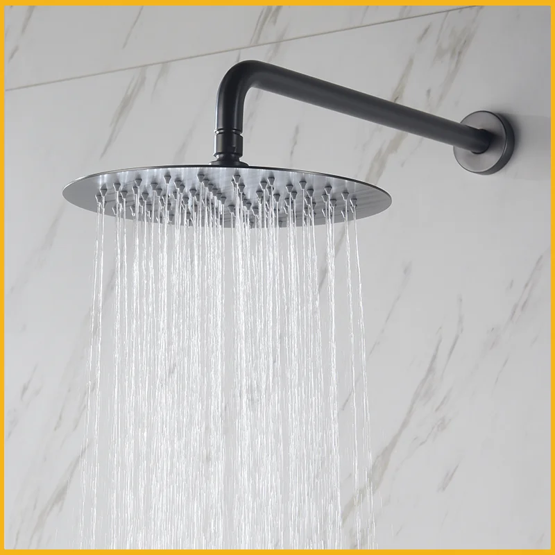 Round Stainless Steel Slim Shower Head 8/10/12 Inch Pressurized Rain Shower Head Wall Mounted Shower Arm Bathroom Accessories