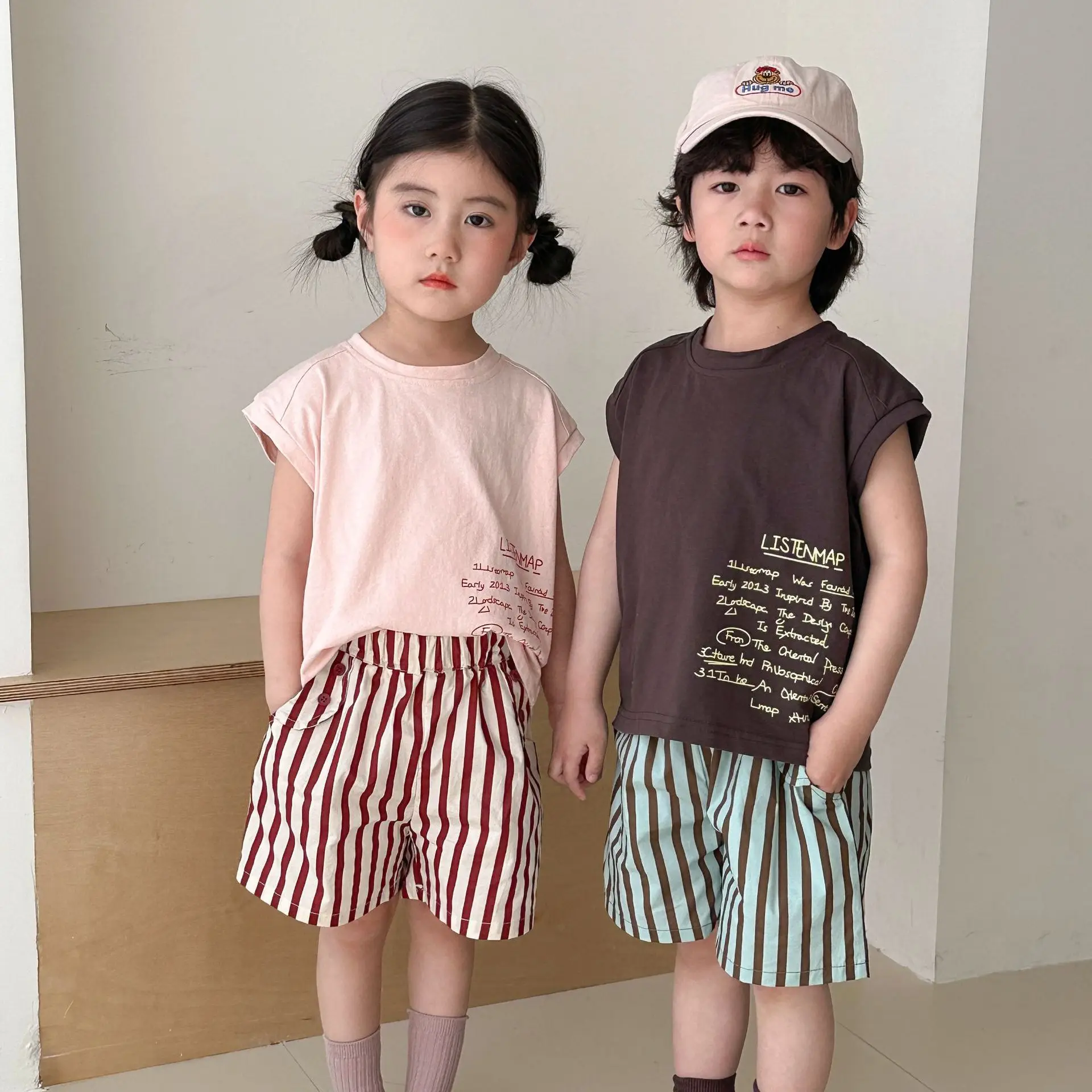 

Одинаковая одежда для всей семьи, летняя жилетка без рукавов для маленьких девочек, футболка + полосатые шорты, повседневный комплект детской одежды