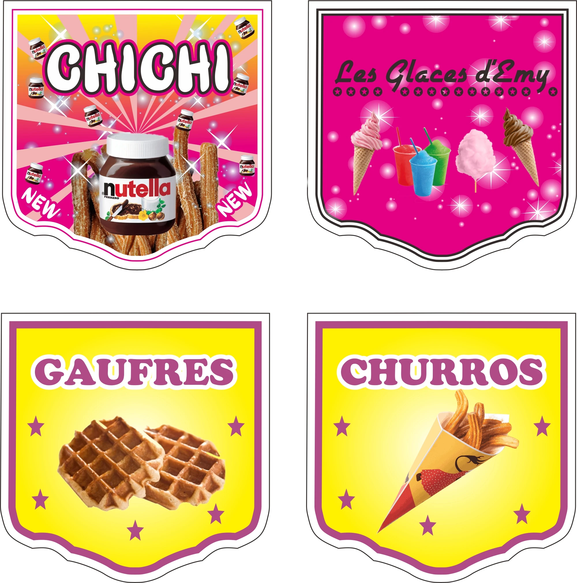 Store Sign Wall Flag 60x 60cm Churros Crepes Glaces Fries Guarf Granita Gaufres Chichi Beignet Nutella 70cm Pole Wall Install