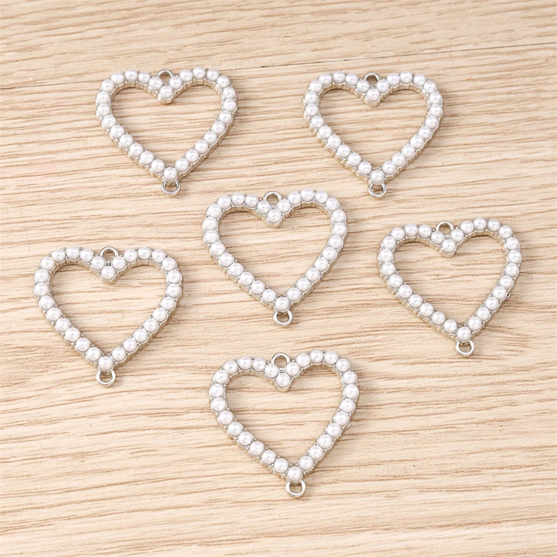 10 Stück 26 x 26 mm elegante Perlen-Liebesherz-Anhänger-Verbinder für die Schmuckherstellung, DIY-Armbänder, Halsketten, handgefertigtes Kunsthandwerk, Zubehör – Detail 6