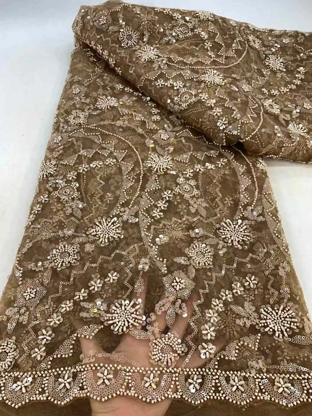 

African Groom Lace Fabric 2025 High Quality Beads Nigerian For Women Party Wedding Dress Embroidery French Sequins Lace Fabric