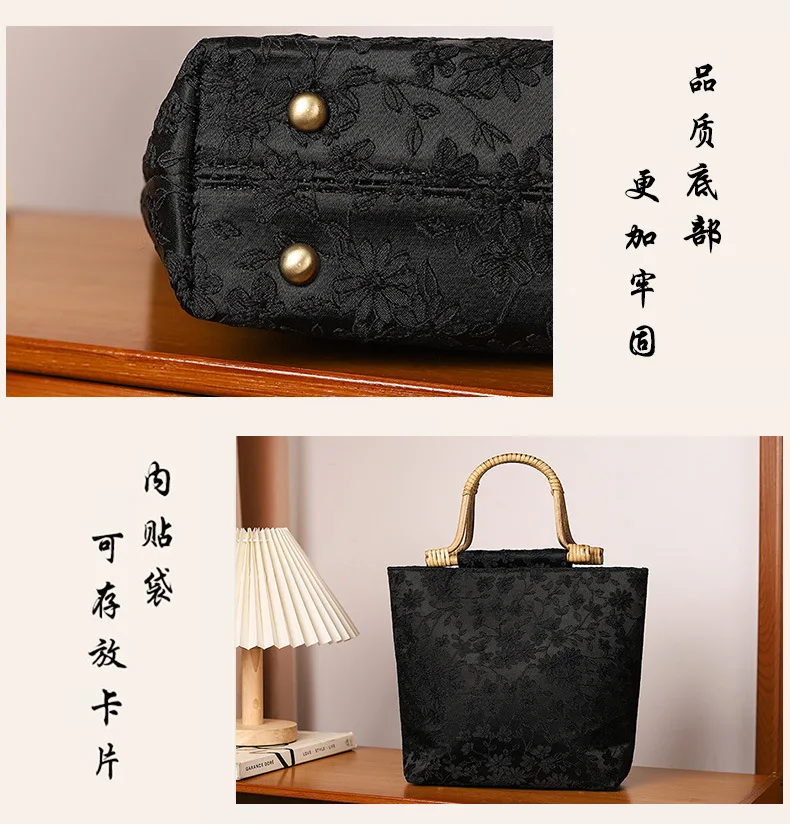 Chinese Vintage Handbag Luxury Deisnger Pine Crane Embroidery Ladies Women Handbag Qipao Banquet Handbag Cheongsam Bucket Bag