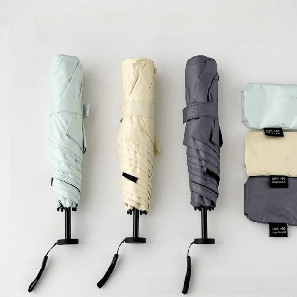 UV Protection Ultra-Light Umbrella Black Coating 6-Rib Pocket Rain Umbrella Manual Dual Use Sunshade Umbrella Sun and Rain