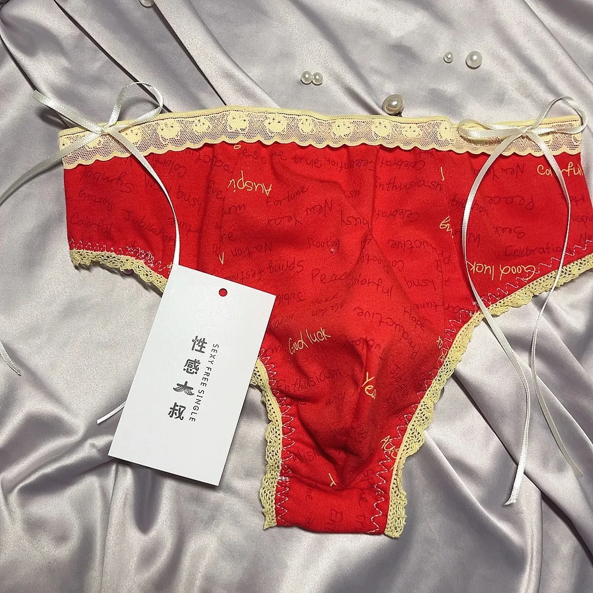 Milk Touch Man's Red Lace Bowtie BF Panty Briefs Live Show Dance Costumes Private Party FKK Harajuku Thai