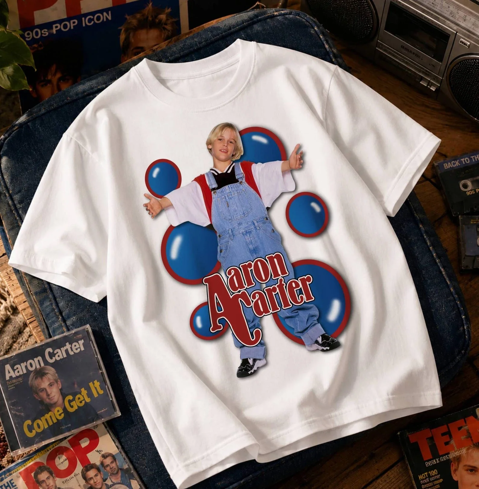 Aaron Carter Shirt Hilary Duff Wearing Tee 90s Pop Culture Shirt Vintage Music Graphic T-Shirt Retro Teen Idol T Men's T-shirts