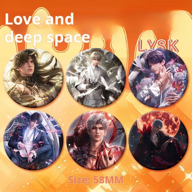 

58MM Game Love and Deepspace Brooch Xavier Zayne Rafayel Anime Character Badges Lapel Pins For Schoolbag Decorations