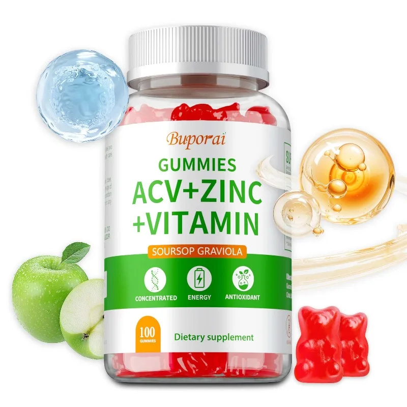 

ACV + Zinc + Vitamin Gummies - Antioxidant, Promote Skin and Digestive Health, Increase Energy, Improves Immunity, Non-GMO
