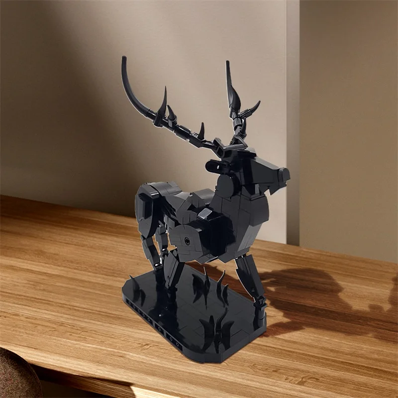 MOC Animal Cervus Elaphus Model Building Blocks Static Stag Statue Assembly Toys Creative Puzzle Children's Gift Ornaments