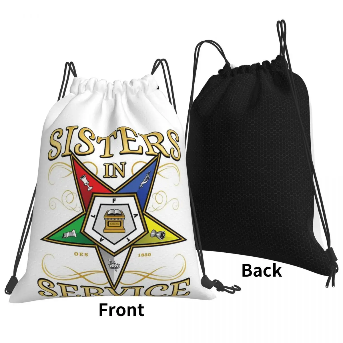 OES Emblem Order Of The Eastern Star Backpacks Portable Drawstring Bundle Pocket Sundries Bag Book Bags for Man Woman School