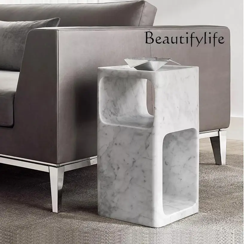 

Modern natural marble edge few Nordic creative sofa edge small coffee table light luxury square corner table