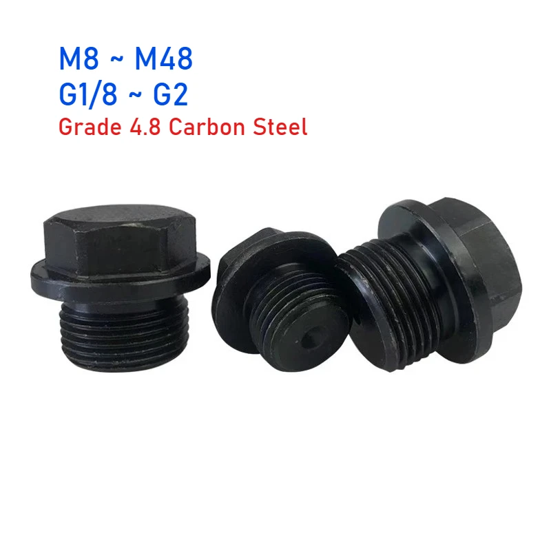

M8~M48 G1/8~G2 Male Grade 4.8 Carbon Steel Metric/Imperial Thread Hex Head Flange End Cap Plug Pipe Fitting Hex Oil Plug