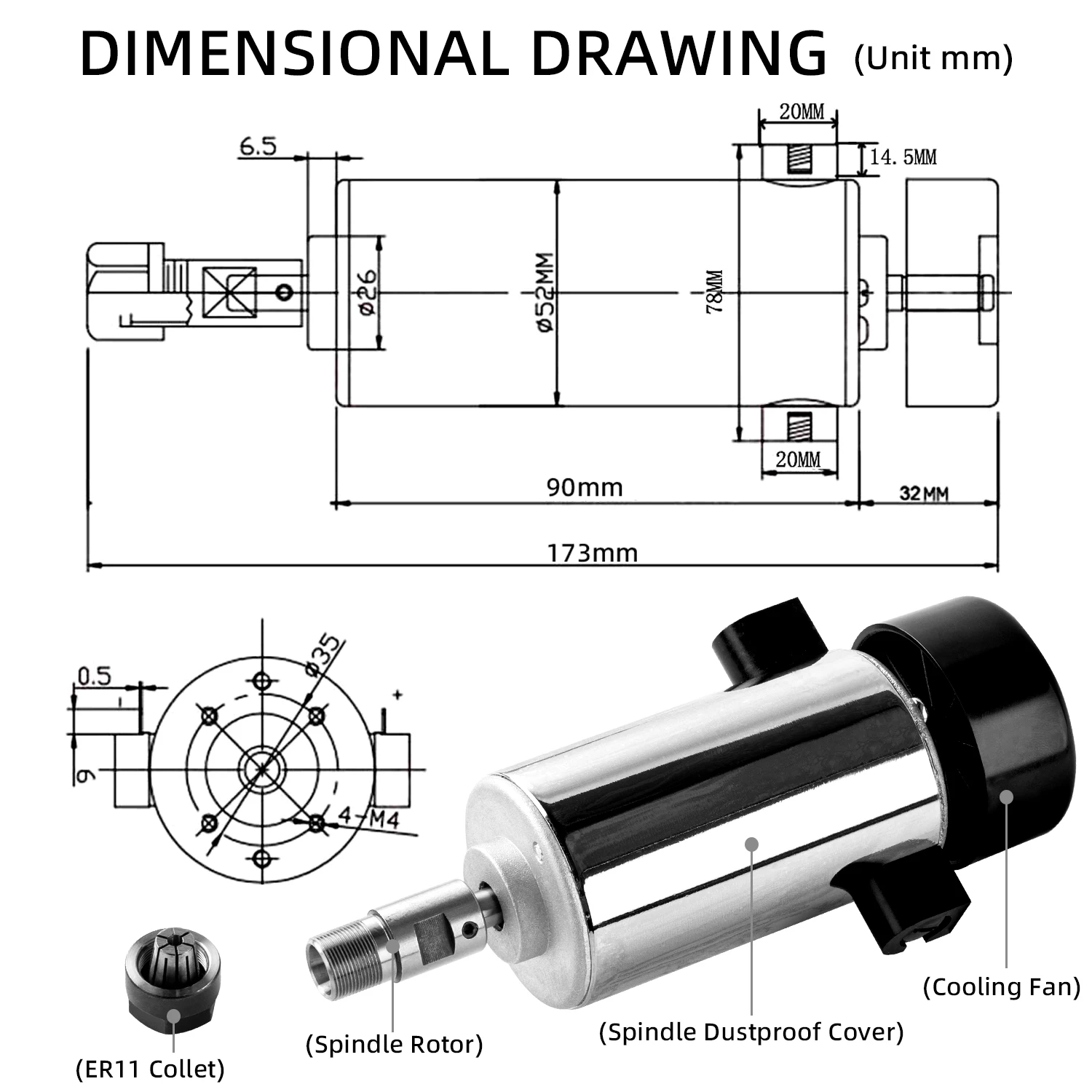 FoxAlien-Kit de Motor de husillo de 300W con caja de controlador para máquina enrutadora CNC, Compatible con 4040XE WM3020 Masuter Pro Vasto