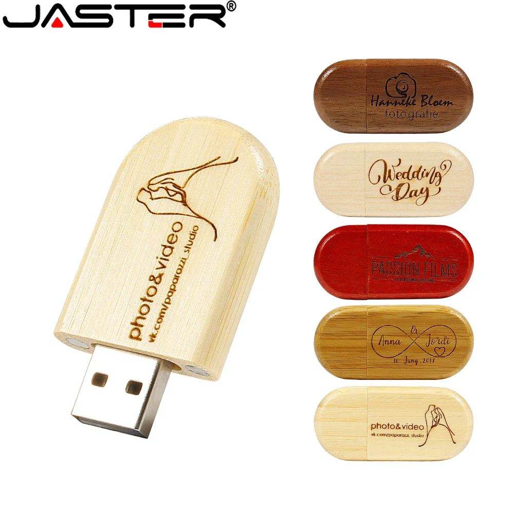 Free Custom Logo Wood USB Flash Drive 128GB JASTER Wedding Gifts Pen Drive 64GB 32GB 16GB Pendrive Memory Stick U Disk 8GB 4GB