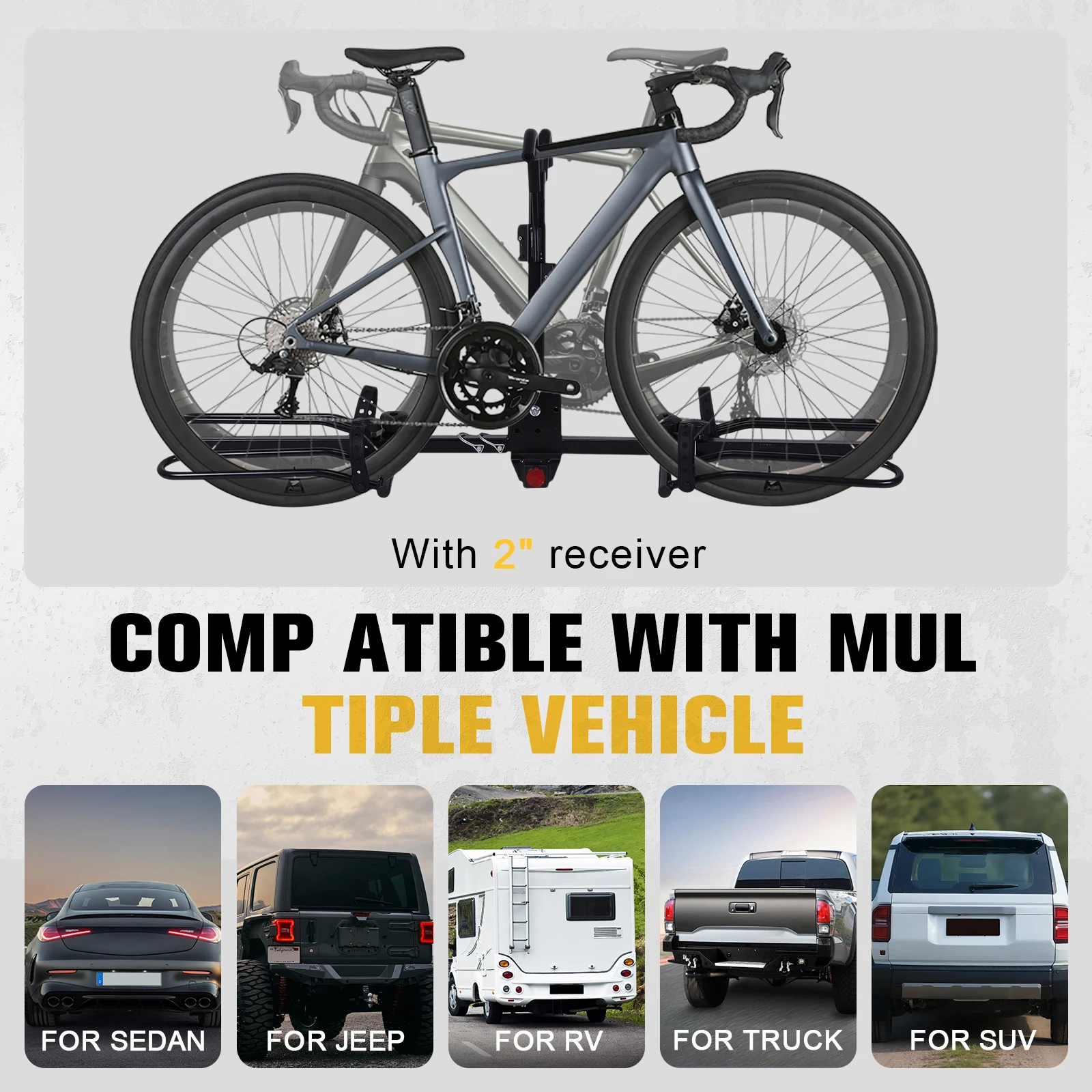 

Adjustable Road Bike Storage Bracket Foldable Auto Trailer Bicycle Holder Rust Proof Carries 2 Bikes Up To 80 Lbs