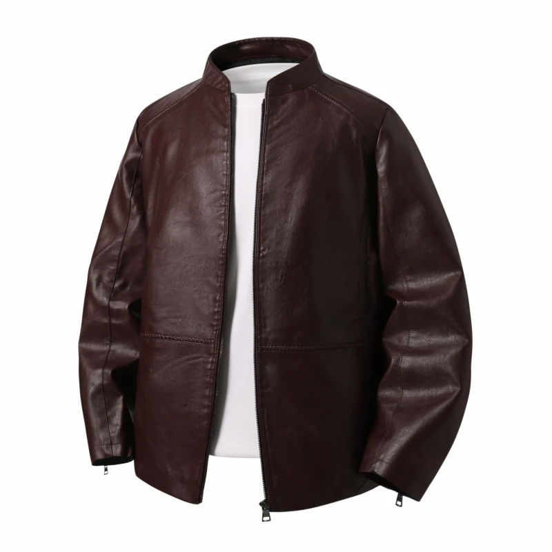 Men's Stand Casual Leather Jacket Versatile Fashion Bike Style Coat Classic Windproof Leather Jacket High Quality Men's Clothing