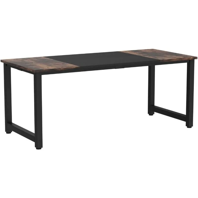 Stylish 70.8" Executive Desk, Large Home Office Desk with Sturdy Frame, Rustic Brown Modern Computer Desk for Managers