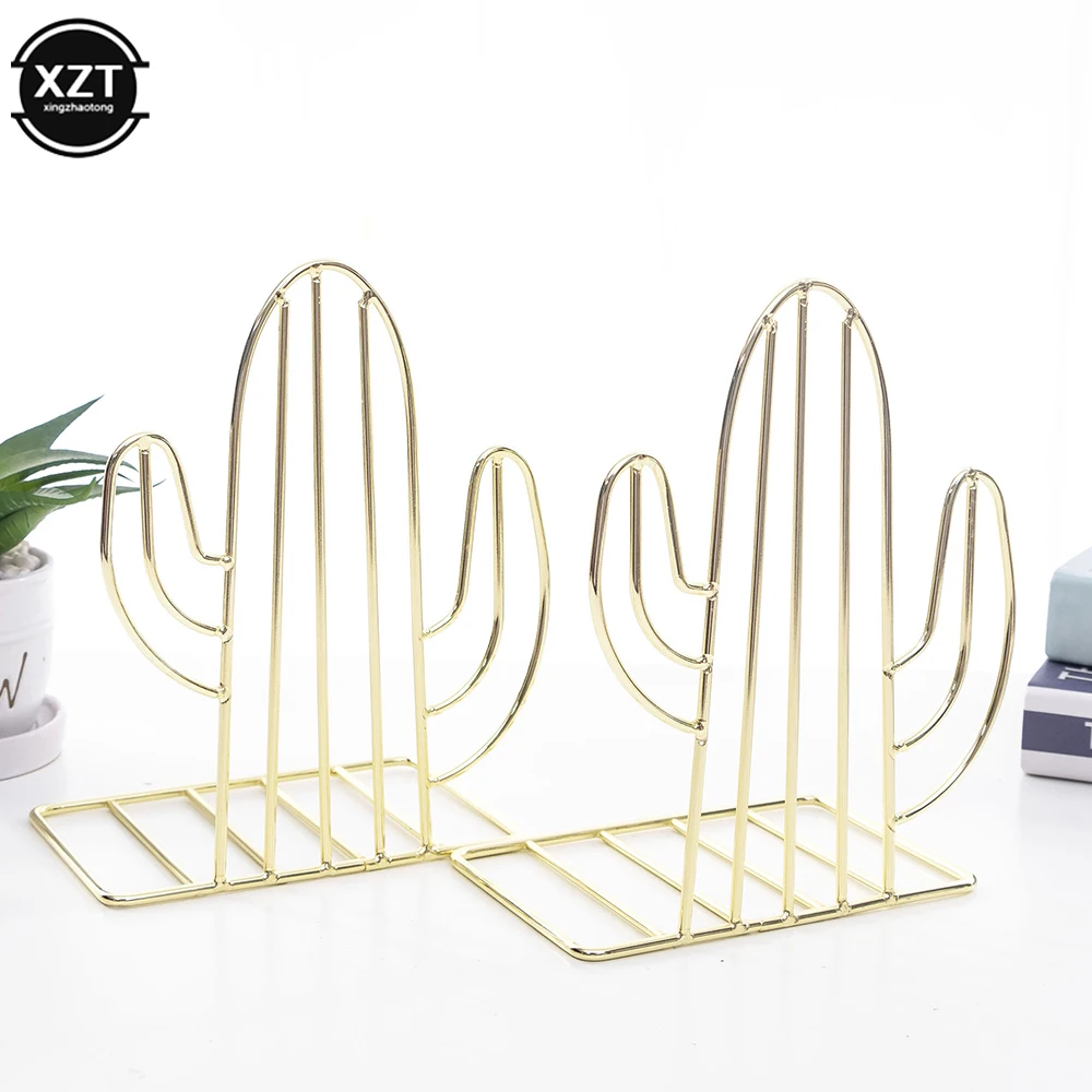 2PCS/Pair Creative Cactus Shaped Metal Bookend Book Support Stand Desk Organizer Storage Holder Shelf Metal Telescopic Bookshelf