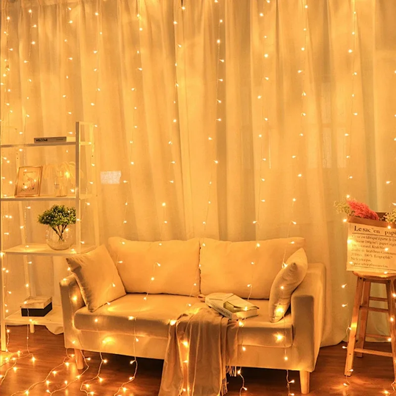 

LED Curtain String Lights USB Christmas Garland Decor Fairy Light 8 Modes Remote Control Wedding Party Xmas Decoration for Home